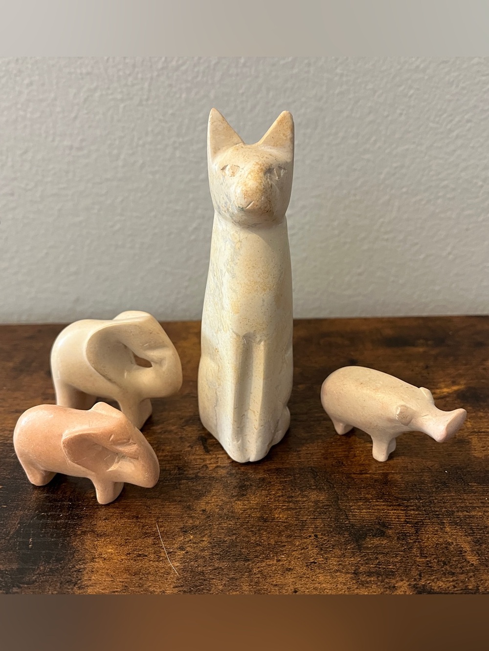 African soapstone cat hippo elephant lot vintage
